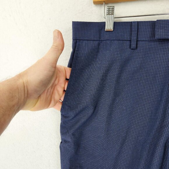 Banana Republic Pants Mens 32x32 Blue Standard Fit Checked Straight Leg Slacks - Picture 3 of 11